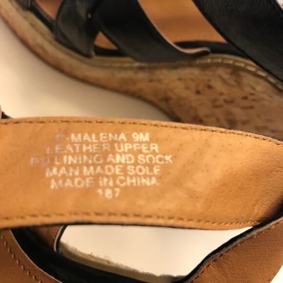 Steve Madden P. Malena Black Leather Wedge 9 Sandals - Picture 5 of 6